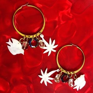 Peace and Pot Leaves Dove and Weed Hoop Earrings